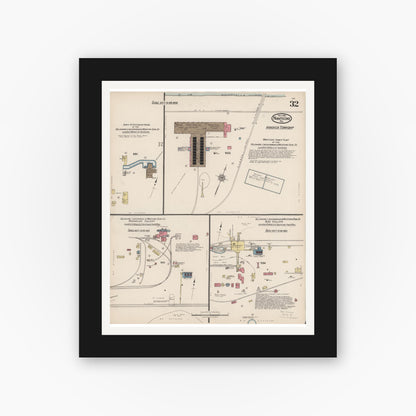 Old map wall art mockup — black gallery frame with white mat — Sanborn Fire Insurance Map from Nanticoke, Luzerne County, Pennsylvania (1920), Sheet #0032