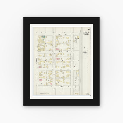 Old map wall art mockup — black gallery frame with white mat — Sanborn Fire Insurance Map from Marion, Grant County, Indiana (1890), Sheet #0006