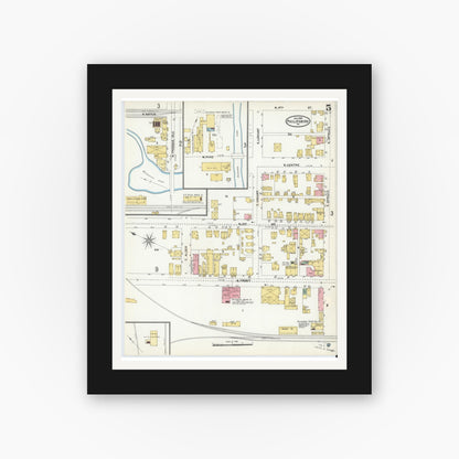 Old map wall art mockup — black gallery frame with white mat — Sanborn Fire Insurance Map from Philipsburg, Centre County, Pennsylvania (1904), Sheet #0005