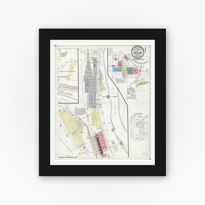 Old map wall art mockup — black gallery frame with white mat — Sanborn Fire Insurance Map from Oglesby, La Salle County, Illinois (1911) - Complete Map Set