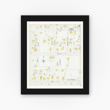 Old map wall art mockup — black gallery frame with white mat — Sanborn Fire Insurance Map from Ocala, Marion County, Florida (1901), Sheet #0003