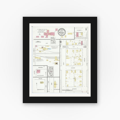 Old map wall art mockup — black gallery frame with white mat — Sanborn Fire Insurance Map from Buffalo, Sangamon County, Illinois (1917) - Complete Map Set