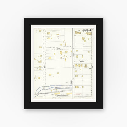 Old map wall art mockup — black gallery frame with white mat — Sanborn Fire Insurance Map from Compton, Los Angeles County, California (1907), Sheet #0004
