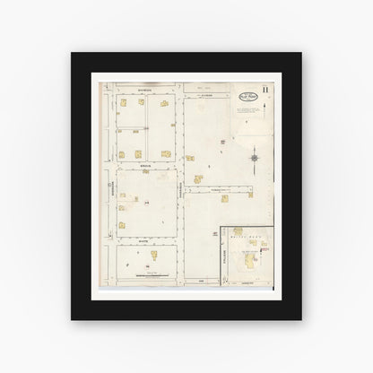 Old map wall art mockup — black gallery frame with white mat — Sanborn Fire Insurance Map from Pilot Point, Denton County, Texas (1940), Sheet #0011