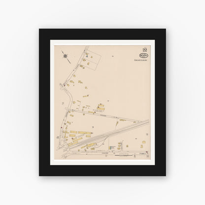 Old map wall art mockup — black gallery frame with white mat — Sanborn Fire Insurance Map from Belmont, Middlesex County, Massachusetts (1922), Sheet #0022
