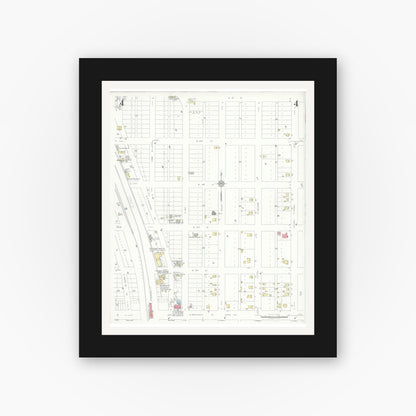 Old map wall art mockup — black gallery frame with white mat — Sanborn Fire Insurance Map from Tulia, Swisher County, Texas (1936), Sheet #0004
