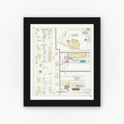 Old map wall art mockup — black gallery frame with white mat — Sanborn Fire Insurance Map from Ironton, Lawrence County, Ohio (1909), Sheet #0032