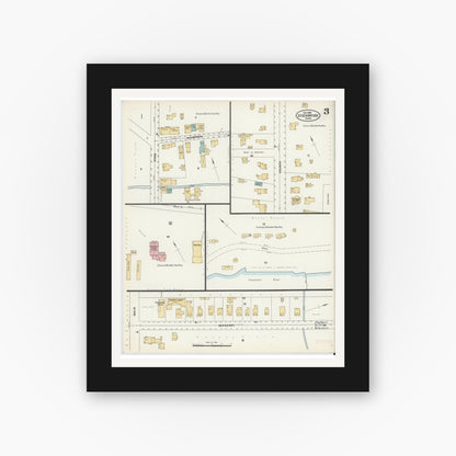Old map wall art mockup — black gallery frame with white mat — Sanborn Fire Insurance Map from Stockbridge, Berkshire County, Massachusetts (1905), Sheet #0003