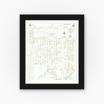 Old map wall art mockup — black gallery frame with white mat — Sanborn Fire Insurance Map from Herrin, Williamson County, Illinois (1941), Sheet #0021