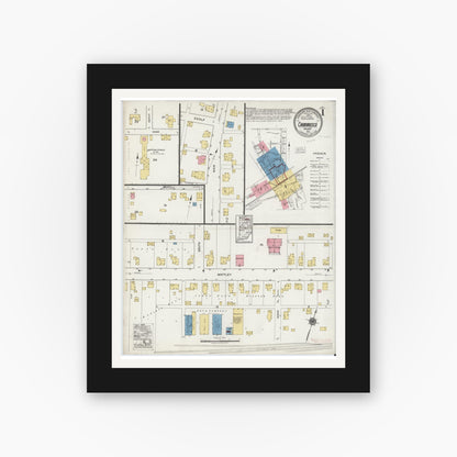 Old map wall art mockup — black gallery frame with white mat — Sanborn Fire Insurance Map from Churubusco, Whitley County, Indiana (1919) - Complete Map Set
