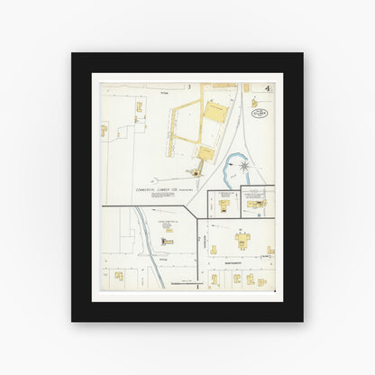 Old map wall art mockup — black gallery frame with white mat — Sanborn Fire Insurance Map from Gilmer, Upshur County, Texas (1902), Sheet #0004