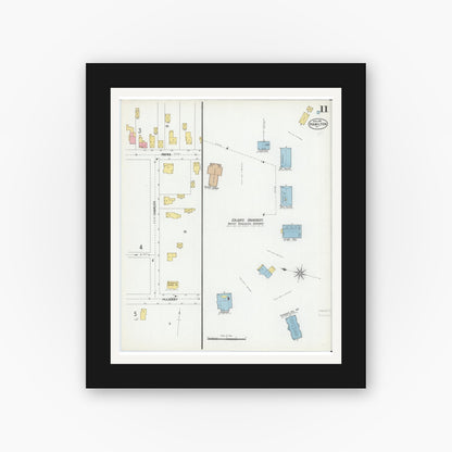 Old map wall art mockup — black gallery frame with white mat — Sanborn Fire Insurance Map from Hamilton, Madison County, New York (1901), Sheet #0011