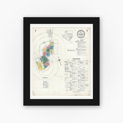 Old map wall art mockup — black gallery frame with white mat — Sanborn Fire Insurance Map from Goose Creek, Harris County, Texas (1926), Sheet #0001