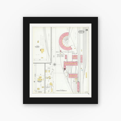 Old map wall art mockup — black gallery frame with white mat — Sanborn Fire Insurance Map from Princeton, Gibson County, Indiana (1900), Sheet #0015