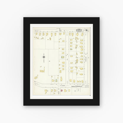 Old map wall art mockup — black gallery frame with white mat — Sanborn Fire Insurance Map from Fairport, Monroe County, New York (1915), Sheet #0006