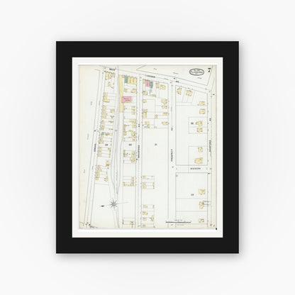 Old map wall art mockup — black gallery frame with white mat — Sanborn Fire Insurance Map from Flushing, Queens County, New York (1892), Sheet #0007
