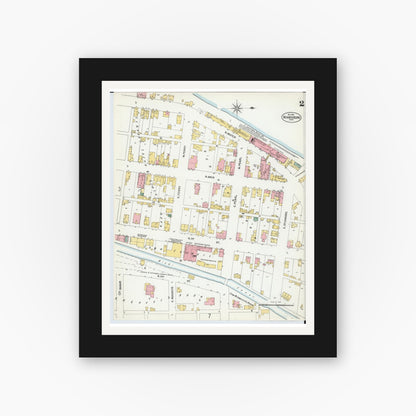 Old map wall art mockup — black gallery frame with white mat — Sanborn Fire Insurance Map from Miamisburg, Montgomery County, Ohio (1901), Sheet #0002