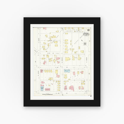 Old map wall art mockup — black gallery frame with white mat — Sanborn Fire Insurance Map from Ottumwa, Wapello County, Iowa (1897), Sheet #0011