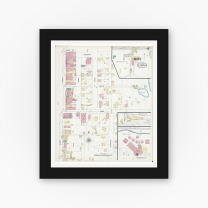 Old map wall art mockup — black gallery frame with white mat — Sanborn Fire Insurance Map from Hillsboro, Montgomery County, Illinois (1906), Sheet #0004