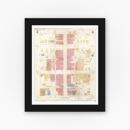 Old map wall art mockup — black gallery frame with white mat — Sanborn Fire Insurance Map from Slater, Saline County, Missouri (1944), Sheet #0002