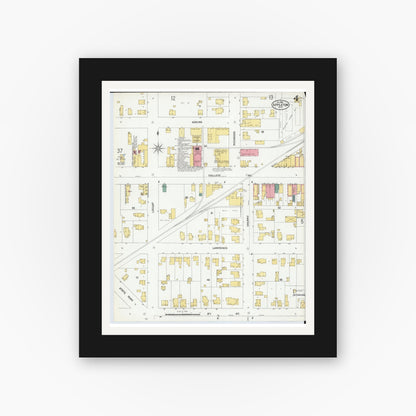 Old map wall art mockup — black gallery frame with white mat — Sanborn Fire Insurance Map from Appleton, Outagamie County, Wisconsin (1901), Sheet #0004