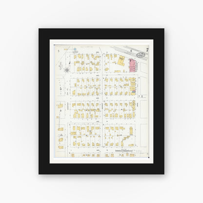 Old map wall art mockup — black gallery frame with white mat — Sanborn Fire Insurance Map from Cloquet, Carlton County, Minnesota (1905), Sheet #0007