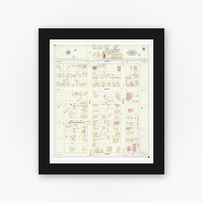 Old map wall art mockup — black gallery frame with white mat — Sanborn Fire Insurance Map from Circleville, Pickaway County, Ohio (1907), Sheet #0008