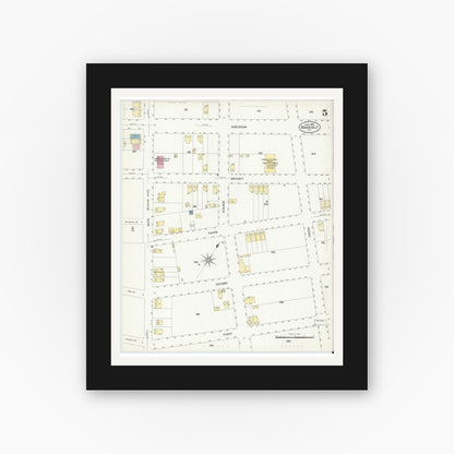 Old map wall art mockup — black gallery frame with white mat — Sanborn Fire Insurance Map from Roosevelt, Middlesex County, New Jersey (1908), Sheet #0005
