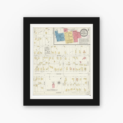 Old map wall art mockup — black gallery frame with white mat — Sanborn Fire Insurance Map from New Carlisle, Saint Joseph County, Indiana (1907) - Complete Map Set
