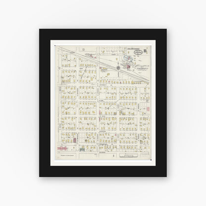 Old map wall art mockup — black gallery frame with white mat — Sanborn Fire Insurance Map from Urbana, Champaign County, Illinois (1915), Sheet #0011