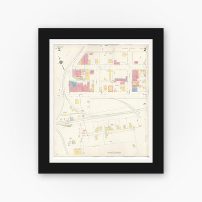 Old map wall art mockup — black gallery frame with white mat — Sanborn Fire Insurance Map from Richlands, Tazewell County, Virginia (1936), Sheet #0002