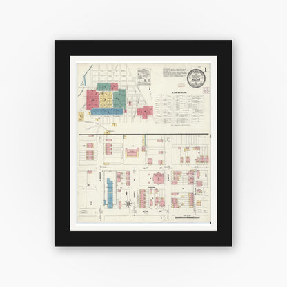 Old map wall art mockup — black gallery frame with white mat — Sanborn Fire Insurance Map from Media, Delaware County, Pennsylvania (1907), Sheet #0001