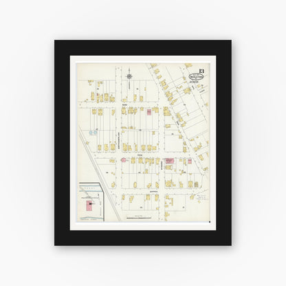 Old map wall art mockup — black gallery frame with white mat — Sanborn Fire Insurance Map from Middletown, Dauphin County, Pennsylvania (1911), Sheet #0013
