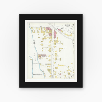 Old map wall art mockup — black gallery frame with white mat — Sanborn Fire Insurance Map from Monroe, Orange County, New York (1911), Sheet #0002
