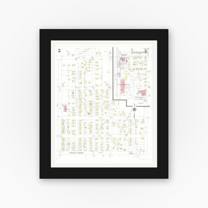 Old map wall art mockup — black gallery frame with white mat — Sanborn Fire Insurance Map from Perry, Dallas County, Iowa (1933), Sheet #0005