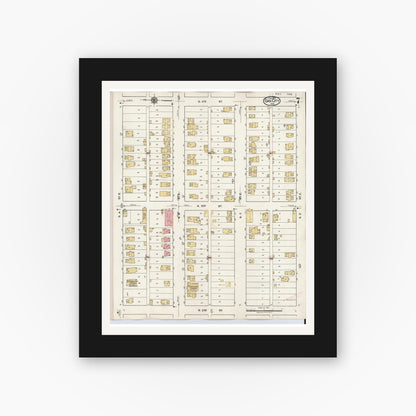 Old map wall art mockup — black gallery frame with white mat — Sanborn Fire Insurance Map from Gas City, Grant County, Indiana (1932), Sheet #0007