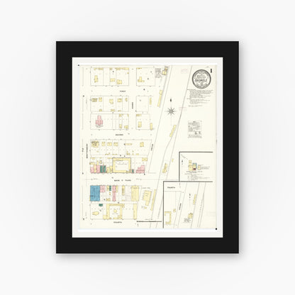 Old map wall art mockup — black gallery frame with white mat — Sanborn Fire Insurance Map from Griswold, Cass County, Iowa (1909) â€” Complete Set