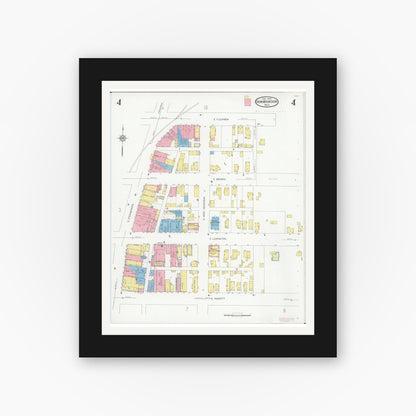 Old map wall art mockup — black gallery frame with white mat — Sanborn Fire Insurance Map from Iron Mountain, Dickinson County, Michigan (1930), Sheet #0004