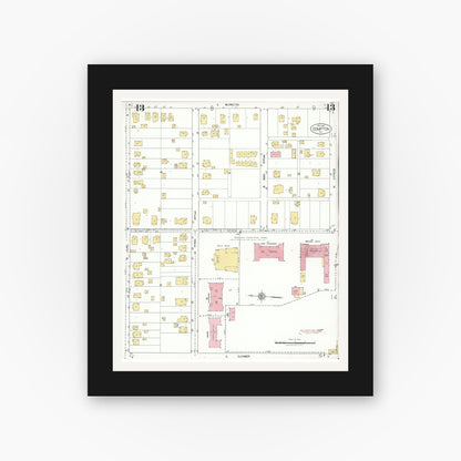 Old map wall art mockup — black gallery frame with white mat — Sanborn Fire Insurance Map from Compton, Los Angeles County, California (1925), Sheet #0013