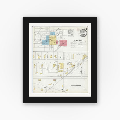 Old map wall art mockup — black gallery frame with white mat — Sanborn Fire Insurance Map from Oakland, Coles County, Illinois (1899) - Complete Map Set