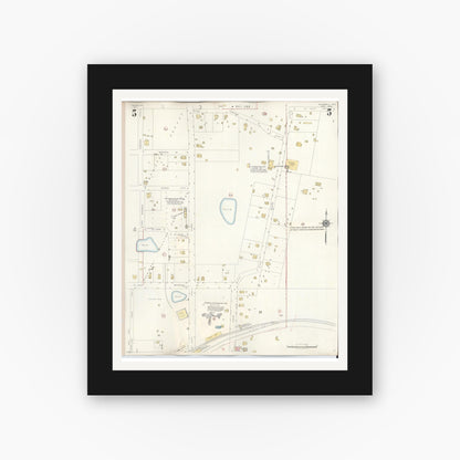 Old map wall art mockup — black gallery frame with white mat — Sanborn Fire Insurance Map from Rockwall, Rockwall County, Texas (1945), Sheet #0005