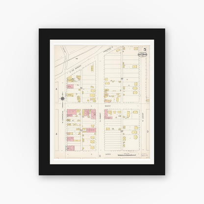 Old map wall art mockup — black gallery frame with white mat — Sanborn Fire Insurance Map from Inglewood, Los Angeles County, California (1912), Sheet #0005