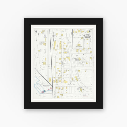 Old map wall art mockup — black gallery frame with white mat — Sanborn Fire Insurance Map from Granite Falls, Yellow Medicine And Chippewa Counties, Minnesota (1930), Sheet #0006