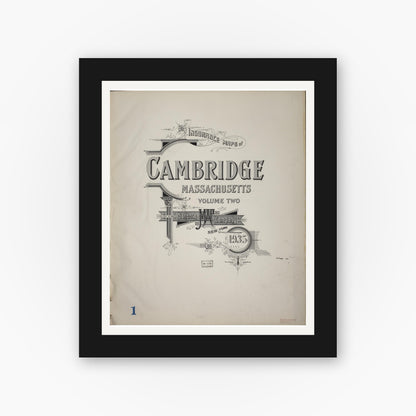 Old map wall art mockup — black gallery frame with white mat — Sanborn Fire Insurance Map from Cambridge, Middlesex County, Massachusetts (1935), Sheet #0001