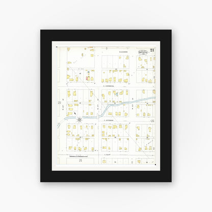 Old map wall art mockup — black gallery frame with white mat — Sanborn Fire Insurance Map from Waterloo, Black Hawk County, Iowa (1900), Sheet #0021