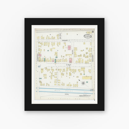 Old map wall art mockup — black gallery frame with white mat — Sanborn Fire Insurance Map from Frankfort, Herkimer County, New York (1891), Sheet #0003