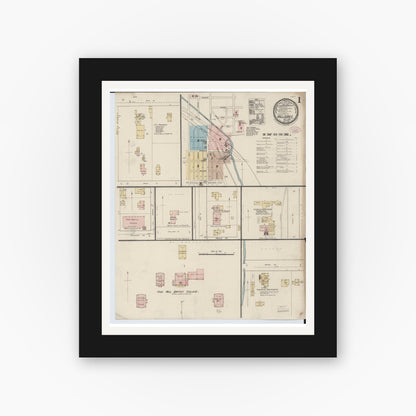 Old map wall art mockup — black gallery frame with white mat — Sanborn Fire Insurance Map from Hillsdale, Hillsdale County, Michigan (1888) - Complete Map Set