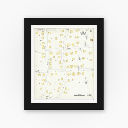 Old map wall art mockup — black gallery frame with white mat — Sanborn Fire Insurance Map from Arlington, Middlesex County, Massachusetts (1908), Sheet #0010