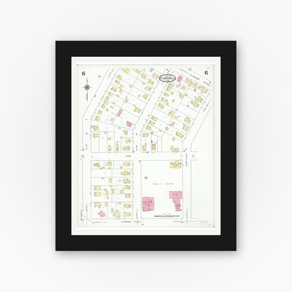 Old map wall art mockup — black gallery frame with white mat — Sanborn Fire Insurance Map from Cuyahoga Falls, Summit County, Ohio (1927), Sheet #0006