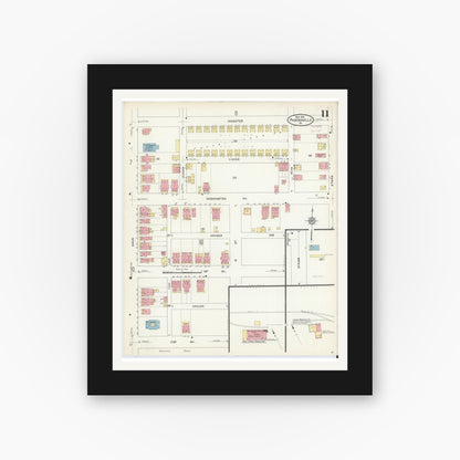 Old map wall art mockup — black gallery frame with white mat — Sanborn Fire Insurance Map from Phoenixville, Chester County, Pennsylvania (1913), Sheet #0011